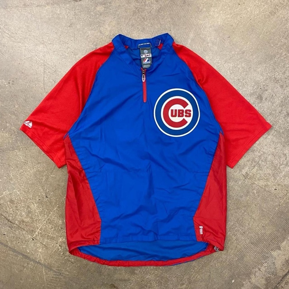 Vintage Chicago Cubs MLB Majestic 2000s Quarter Zip Warm Up T-Shirt Size Large